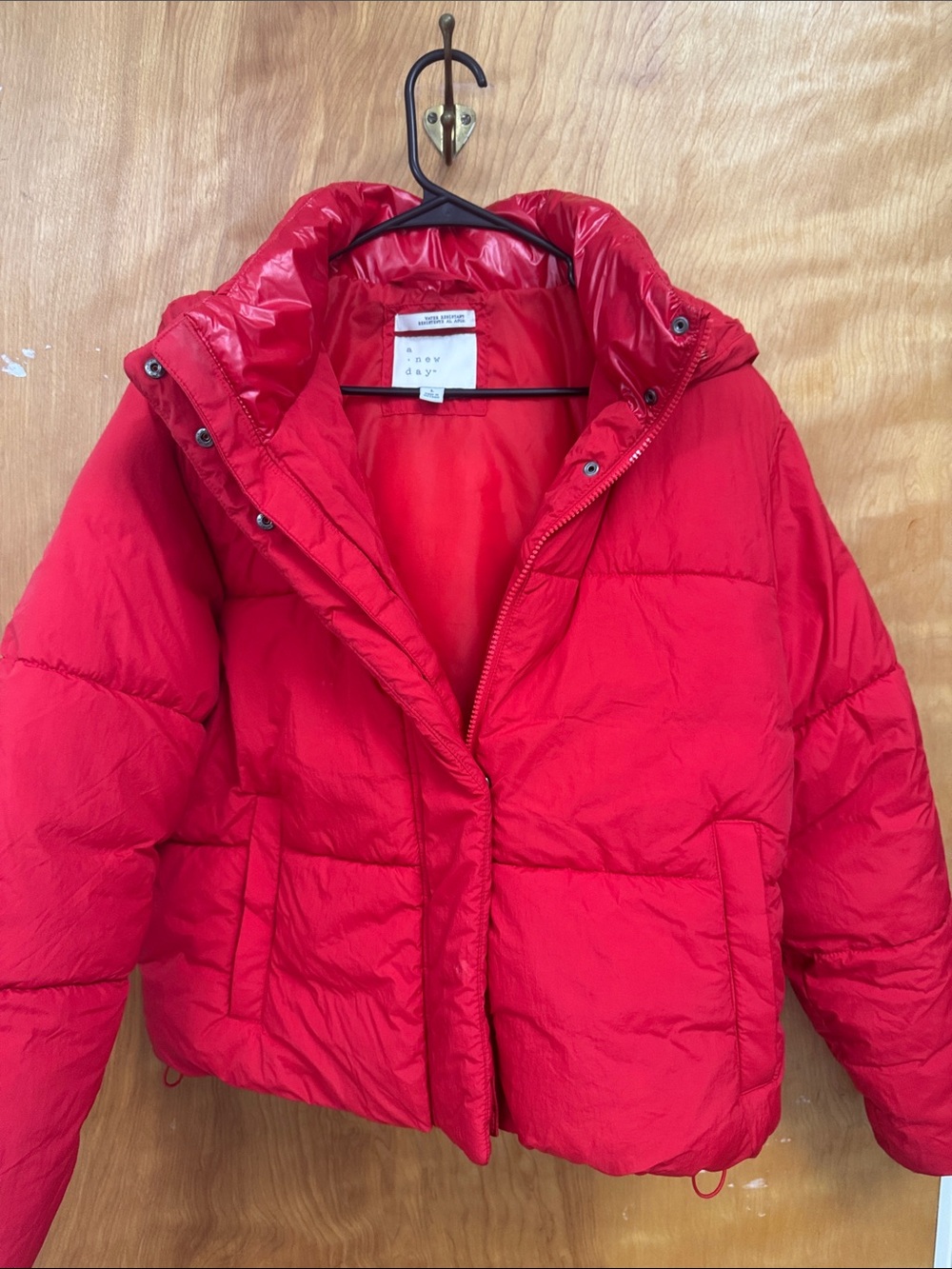 a new day Red Puffer Jacket with Hood